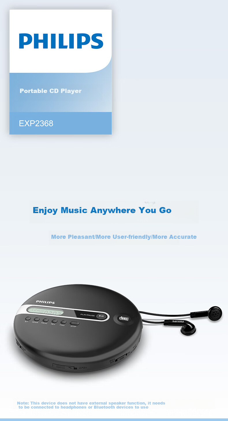 Портативный CD-плеер PHILIPS EXP2368 с Bluetooth, антишок, черный