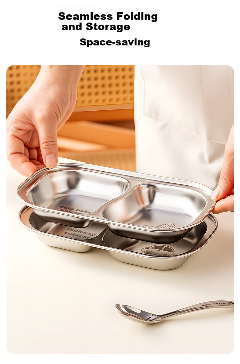 Детская тарелка Onlycook с разделителями, из нержавеющей стали, для малышей, мультяшный стиль - Машинка