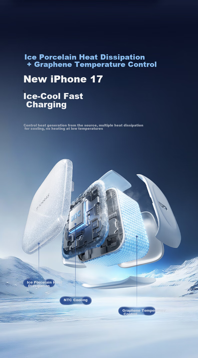 Зарядное устройство TORRAS IceCube CQ23, 45 Вт, для Apple iPhone 17, 16, 15 Pro Max, быстрая зарядка, оранжевое