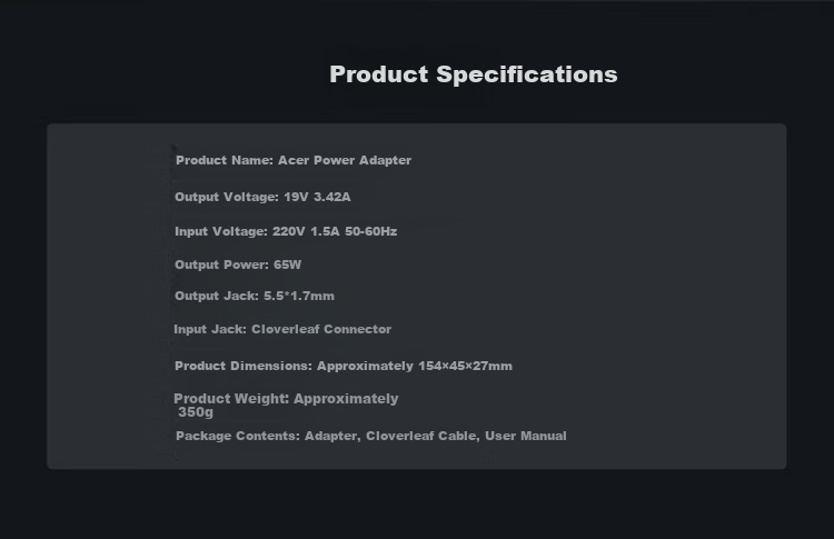Адаптер питания Acer 65W для ноутбука Youpin, совместим с E1-471G/V5, 19V 3.42A, круглый разъем 5.5*1.7 мм