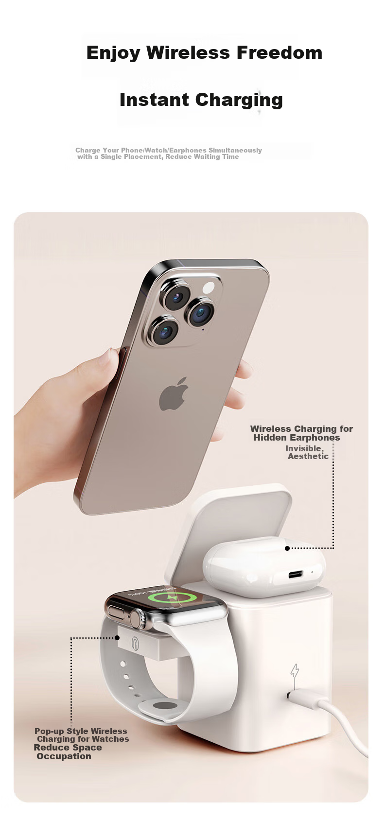 Беспроводное зарядное устройство PISEN MagSafe 4-в-1, 30 Вт, для iPhone 17/16, iWatch, наушников, белый