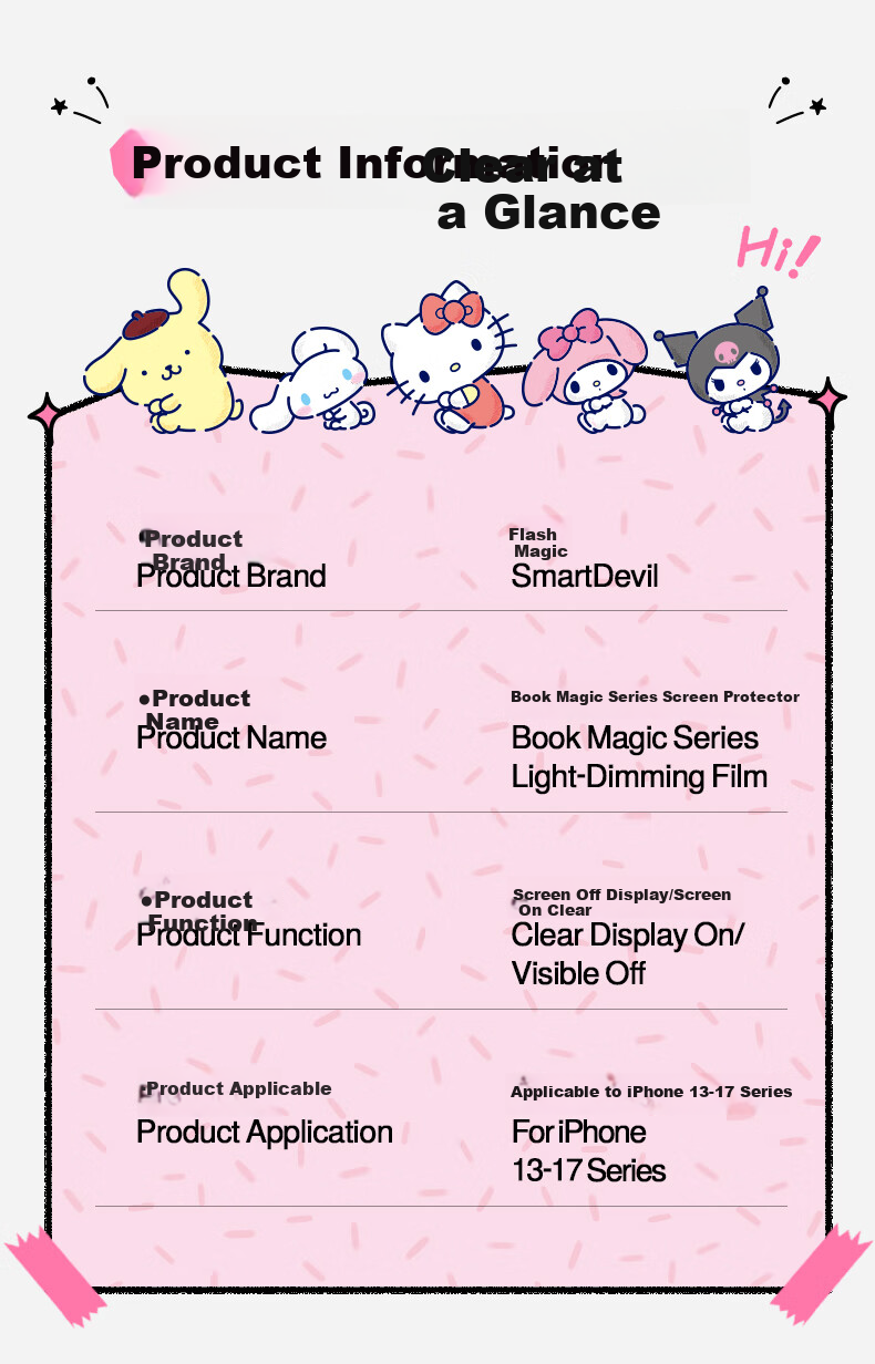 Защитное стекло SmartDevil [Sanrio Official License] для iPhone 17 Pro, прозрачное, 2 шт.