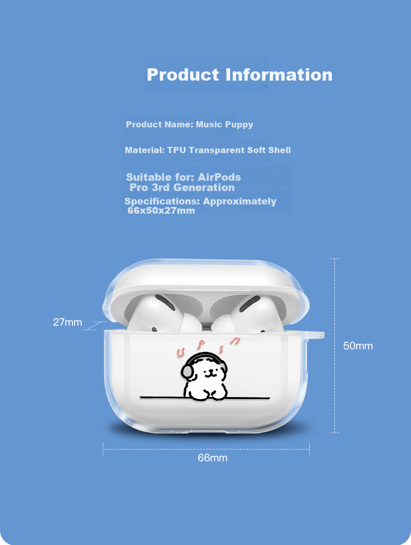 Чехол Yingkaida для Apple AirPods Pro 3, силиконовый, противоударный, с принтом "Music Puppy"