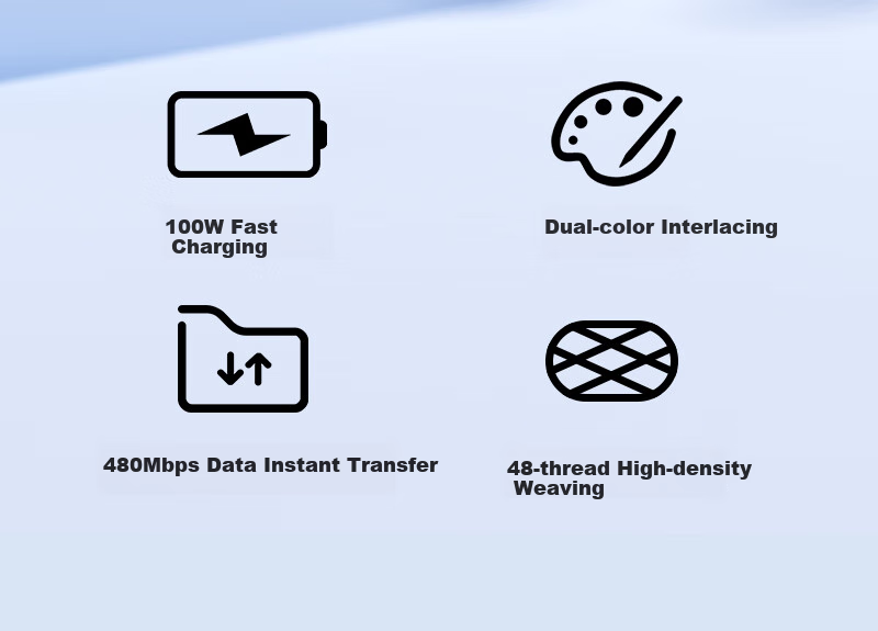 Кабель SAMZHE Dual Type-C PD100W, 1.5 метра, плетеный, для быстрой зарядки телефонов, ноутбуков и планшетов, совместим с Huawei Pura80/Mate70, Honor Apple 17/15/16, Xiaomi