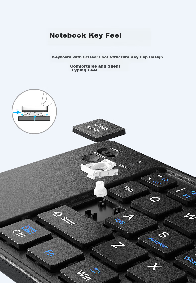 B.O.W Hangshi X23S Беспроводная складная клавиатура Bluetooth, перезаряжаемая ультратонкая портативная бесшумная клавиатура для женщин, офиса, совместимая с IPad, планшетом и смартфоном, универсальная маленькая черная клавиатура