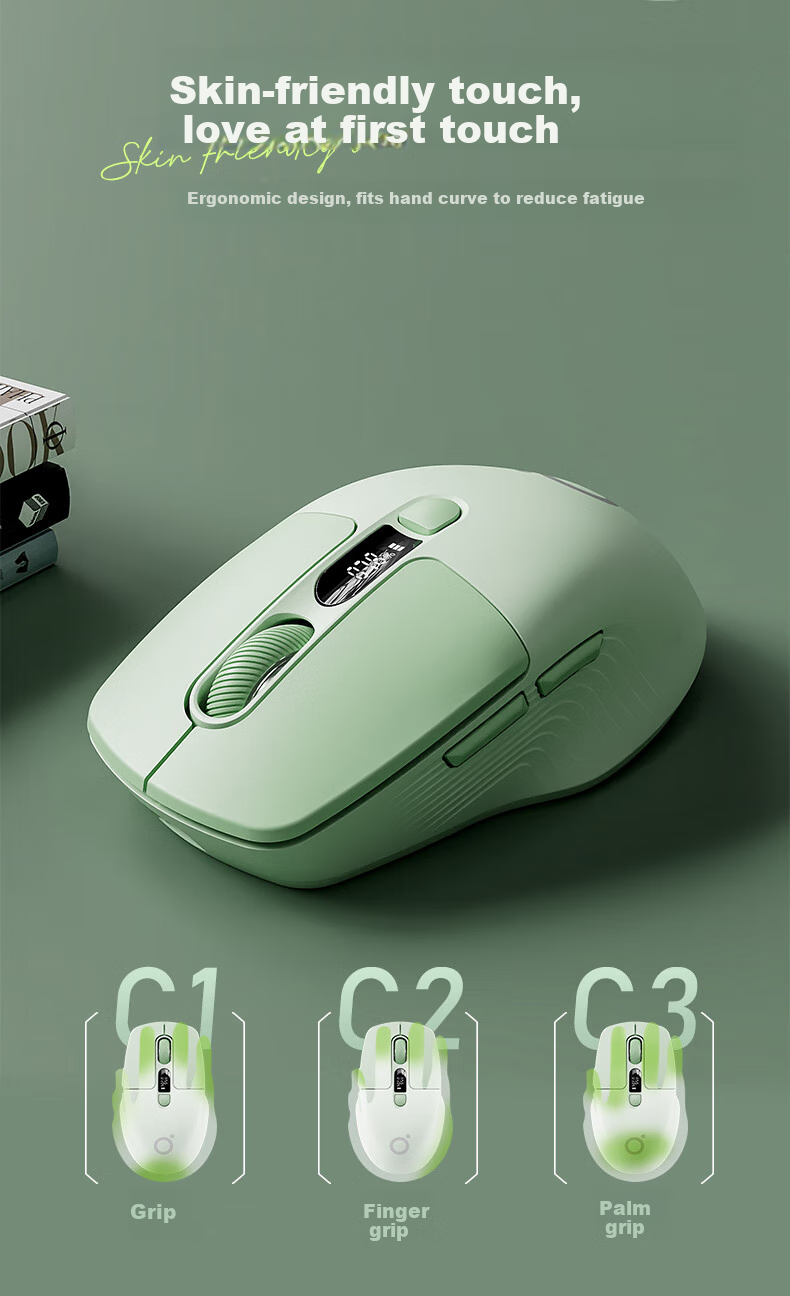 Беспроводная мышь EWEADN Q1 Bluetooth с экраном, перезаряжаемая, низкий уровень шума, эргономичная, компактная, портативная, высокоэстетичная, для компьютера, ноутбука, iPad, универсальная, цвет матча