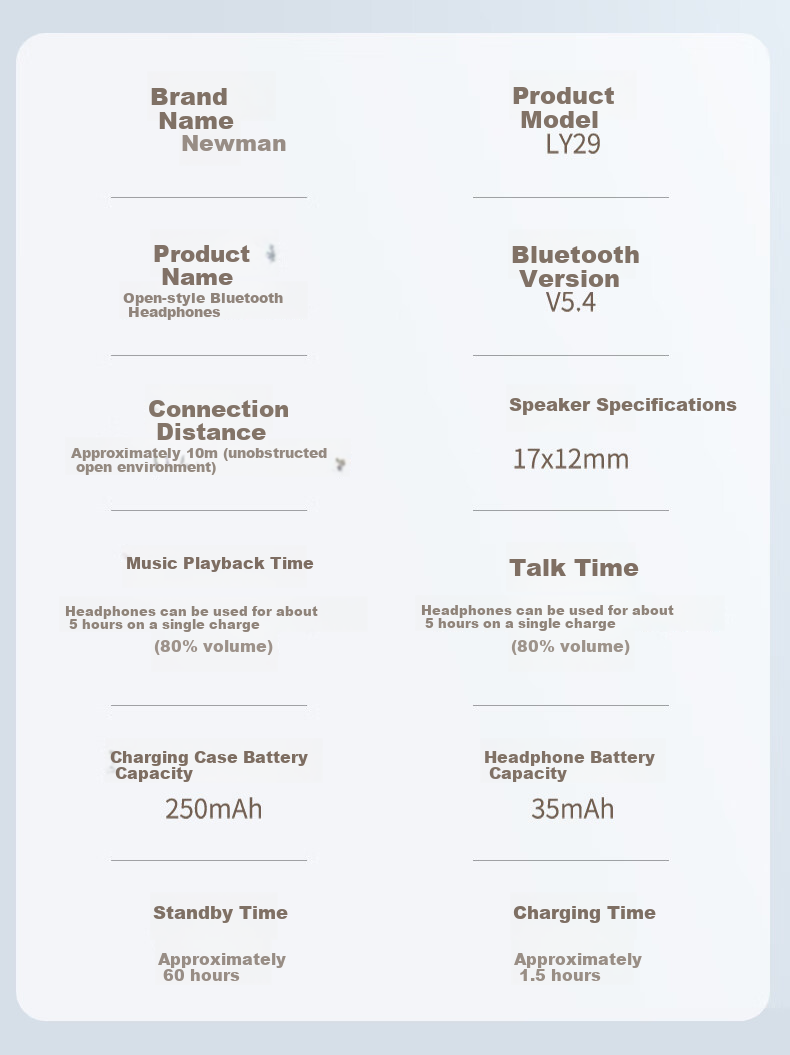 Беспроводные наушники Newmine LY29 Open-Ear Bluetooth, True Wireless, с высоким качеством звука, для спорта, звонков с шумоподавлением, игровые, совместимые с телефонами Apple, Xiaomi, Huawei