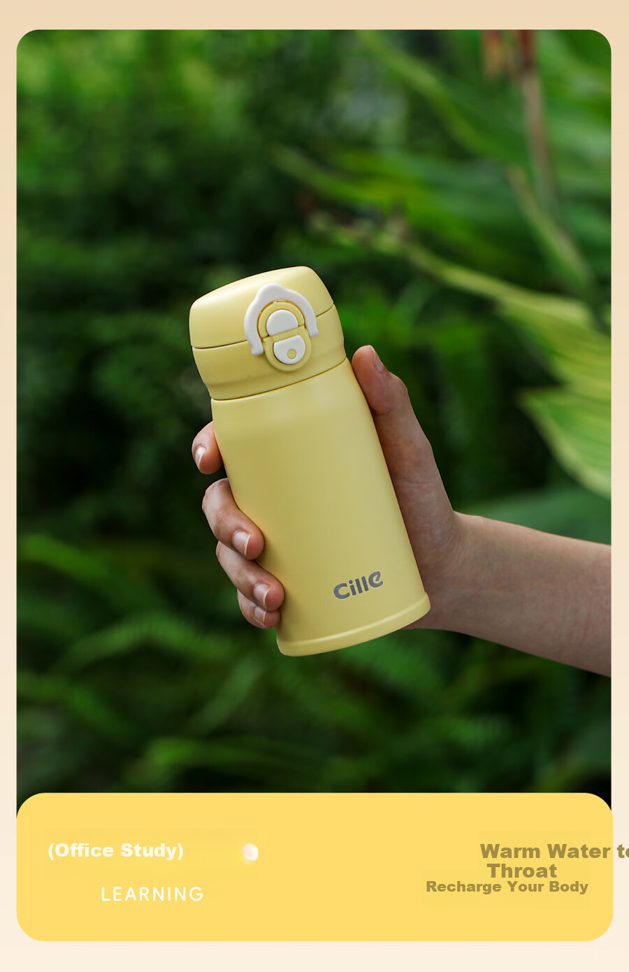 Термокружка Cille Insulated Mug, 316 Нержавеющая сталь, большой объем, студенческая бутылка для воды, для мужчин и женщин, портативная для улицы, с откидной крышкой, с соломинкой, 480 мл, цвет "Таохуафэнь"