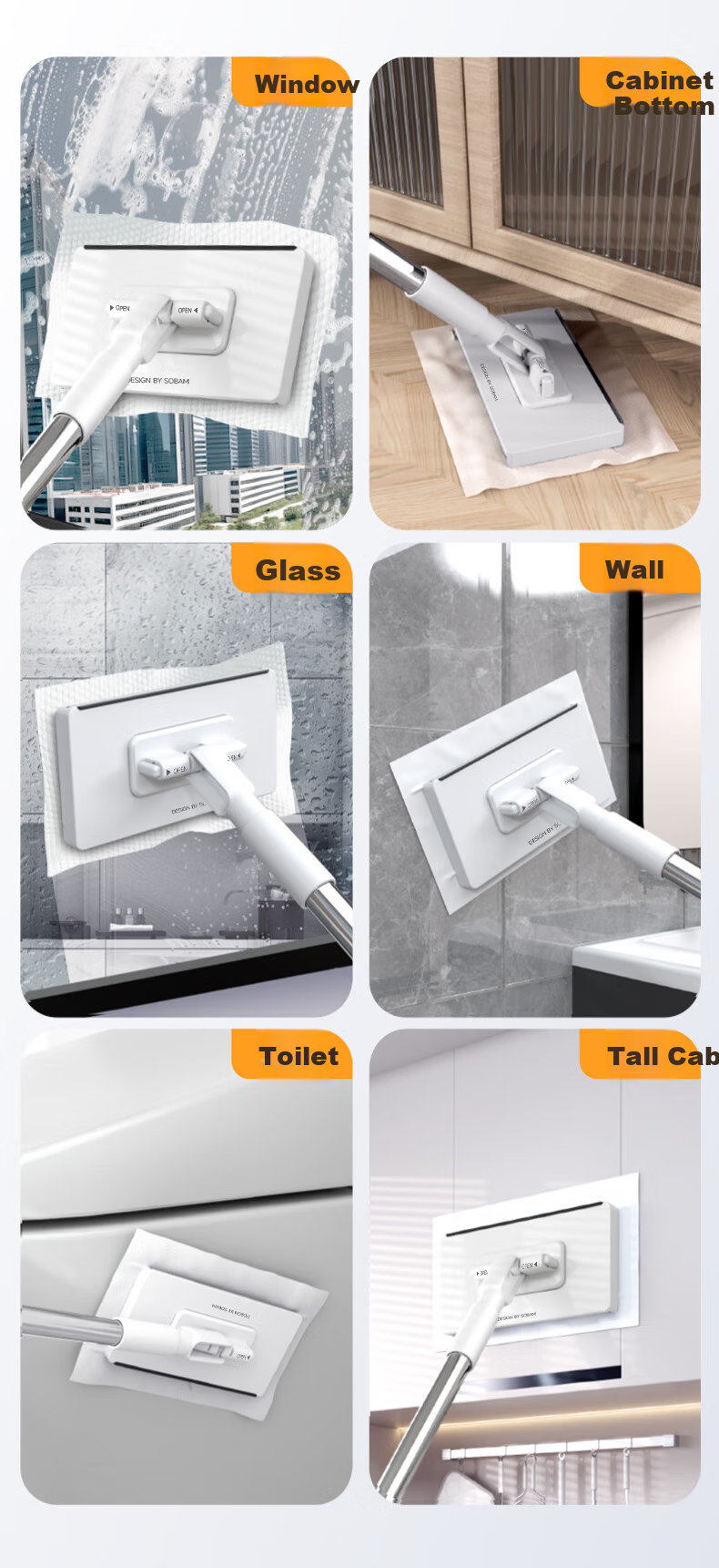 Швабра Sobam Flat Mop с телескопической ручкой 120 см, для пола, с насадкой из микрофибры