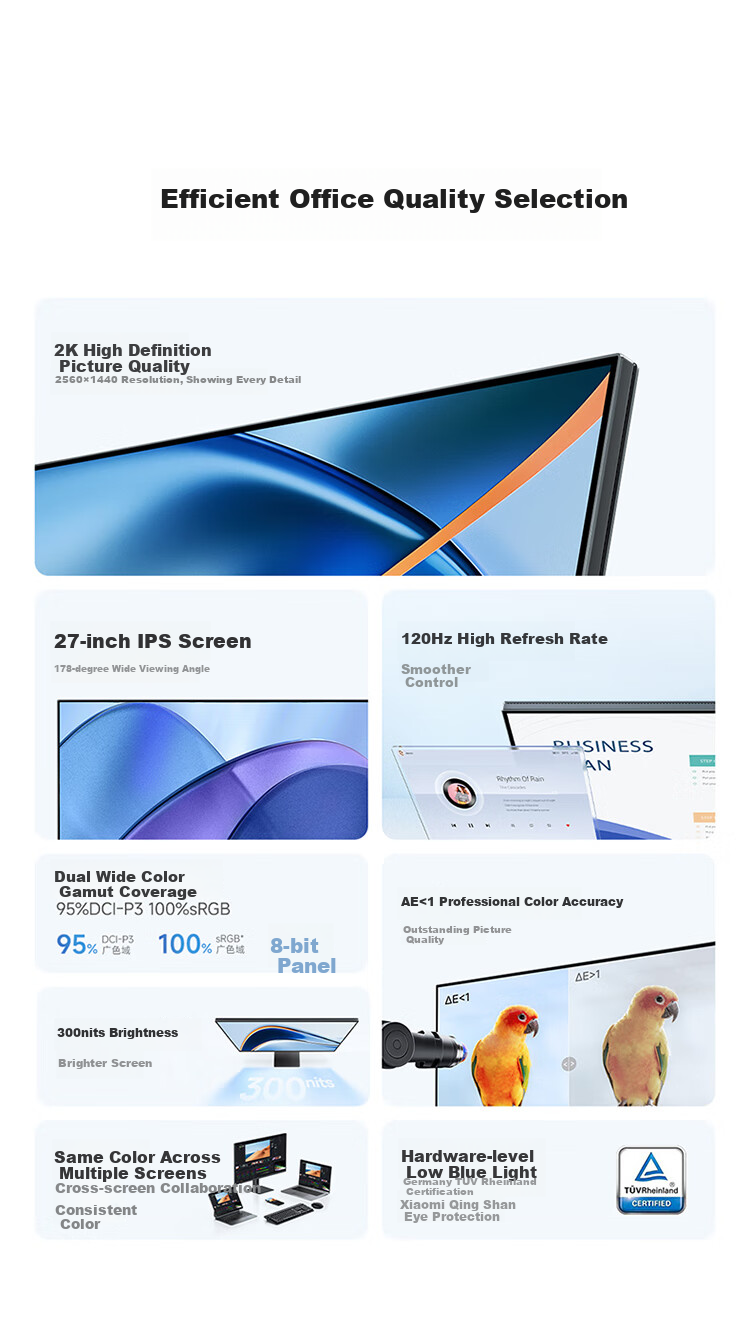 Монитор MI REDMI 27-дюймовый 2K, 120 Гц, IPS, двухцветный, офисный, модель A27Q