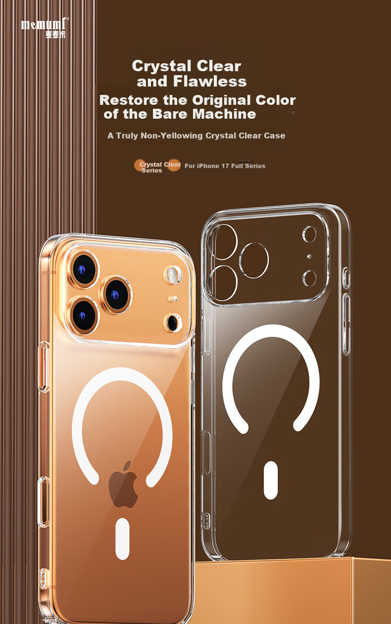 Чехол для Apple iPhone 17 Pro Max Memumi, ультратонкий, прозрачный, с магнитной зарядкой MagSafe, защита от пожелтения, ПК