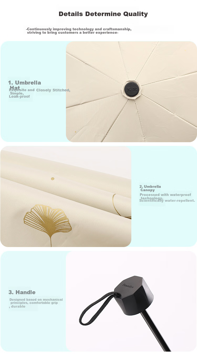 Зонт Tiantang UV Protection, трехскладной, черный гель, защита от солнца, 57*8 ребер, цвет "Гинко Ледниковый Синий"