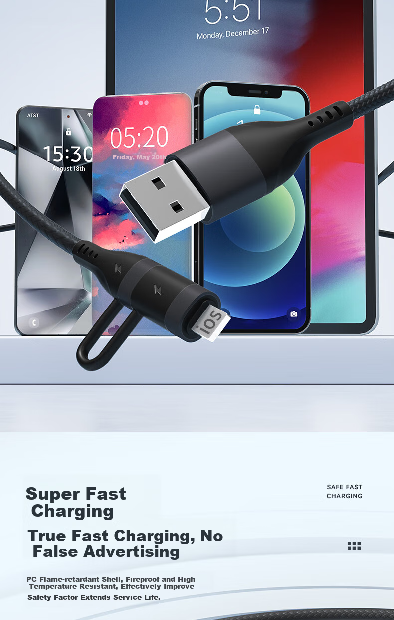 Zitai Универсальный кабель 4-в-1, 1 метр, черный, PD 60W, для iPhone, Huawei, Xiaomi, Honor