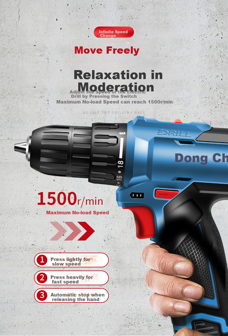 Аккумуляторная дрель-шуруповерт Dongcheng WJZ1201TS, 12В, 2.0 Ач, 35 Нм, набор с 2 аккумуляторами и инструментами