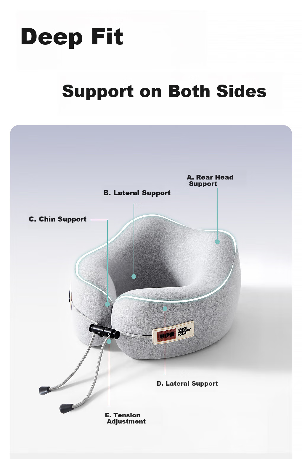 Подушка для шеи Noyoke Memory Foam, U-образная, с поддержкой шеи, портативная, для путешествий и офиса, темно-серая