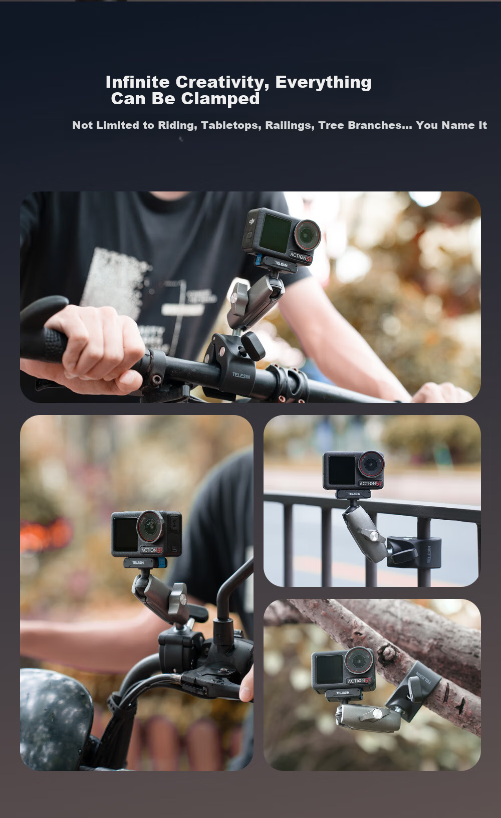 Крепление TELESIN для мотоцикла/велосипеда, магнитное, для камер DJI Action 5/4/3