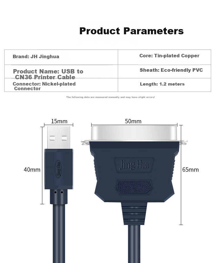 Кабель Jinghua USB - Parallel (CN36), 1.2 метра, темно-синий