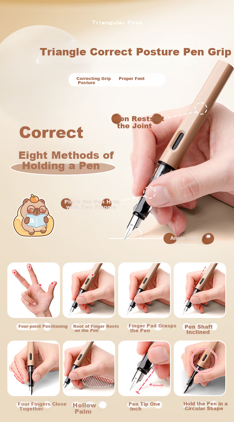 Kabaxiong [Back to School Essential] Канцелярская ручка-перо для студентов, 0.38 мм, с заменяемым картриджем, классическая ручка-перо для начальной школы, корректирующая осанку, синяя, Niini Princess
