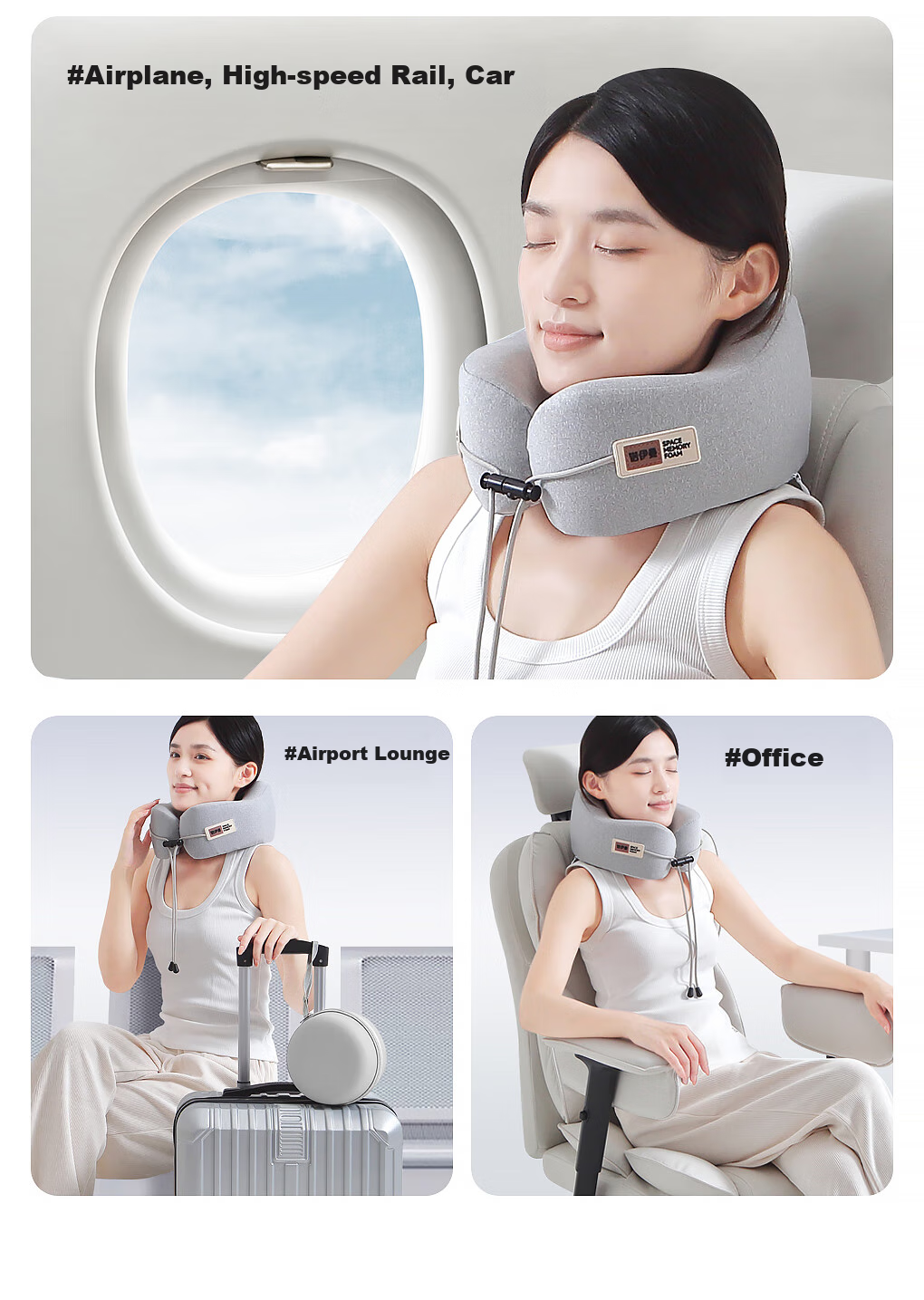 Подушка для шеи Noyoke Memory Foam, U-образная, с поддержкой шеи, портативная, для путешествий и офиса, темно-серая