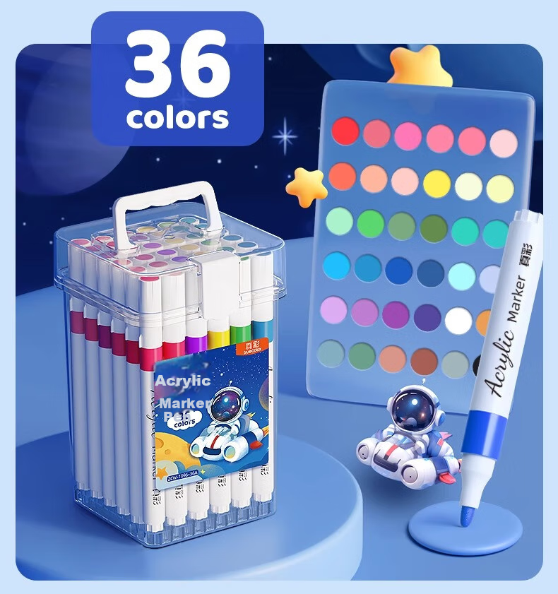 Акриловые маркеры TRUECOLOR для детей, 24 цвета, космический дизайн, для творчества и рисования