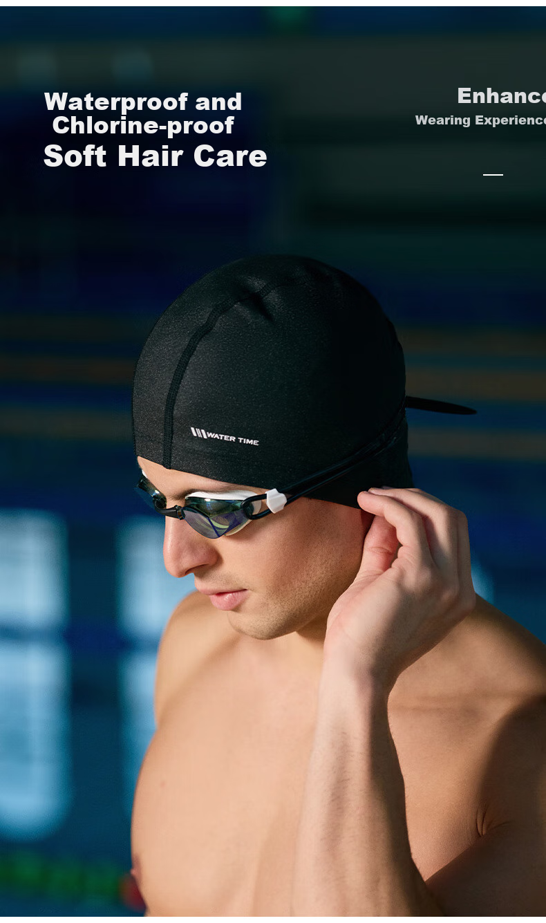 Шапочка для плавания WATERTIME, силиконовая, большая, для взрослых, для длинных волос, серия "Звездный бриллиант", черная "Звездный бриллиант"
