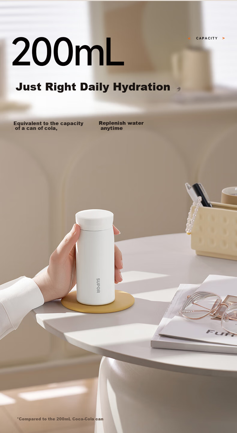 Термокружка SUPOR Insulated Mug, 316L Нержавеющая сталь, портативная бутылка для воды для школьников, студентов, мужчин и женщин, подарок на день рождения, 200 мл