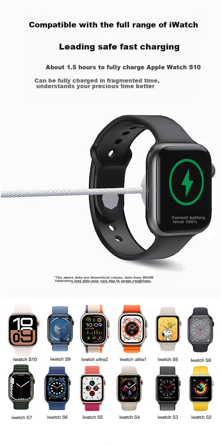 Магнитное зарядное устройство MSSM для Apple Watch, 5 Вт, Type-C, металлическое, 1 м