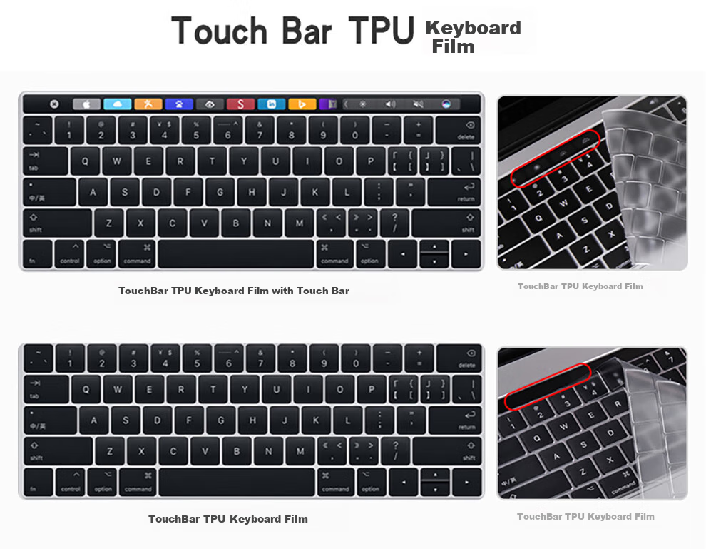Защитная пленка для клавиатуры Jichuan для Apple MacBook Pro 13.3 дюйма (A1706/A1989) с Touch Bar, TPU, противоударная, пылезащитная, водонепроницаемая