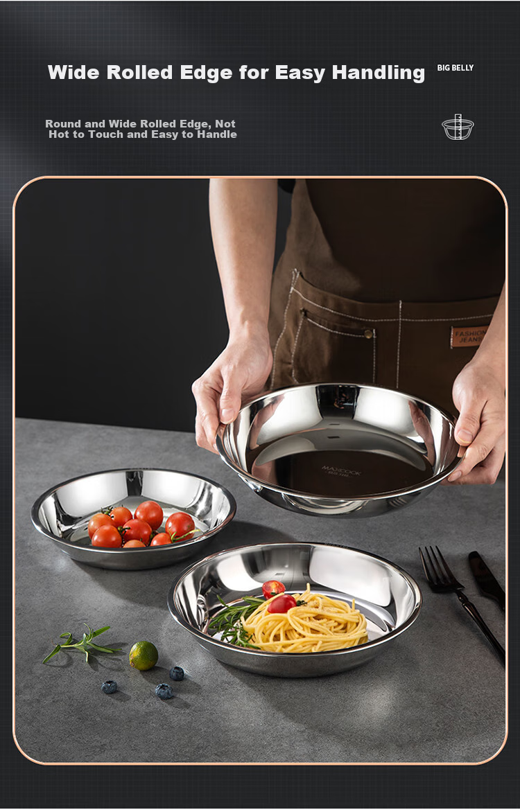 Тарелка Maxcook 316L из нержавеющей стали, диаметр 20 см, универсальная, плоская, круглая, китайского стиля, MCWA1731