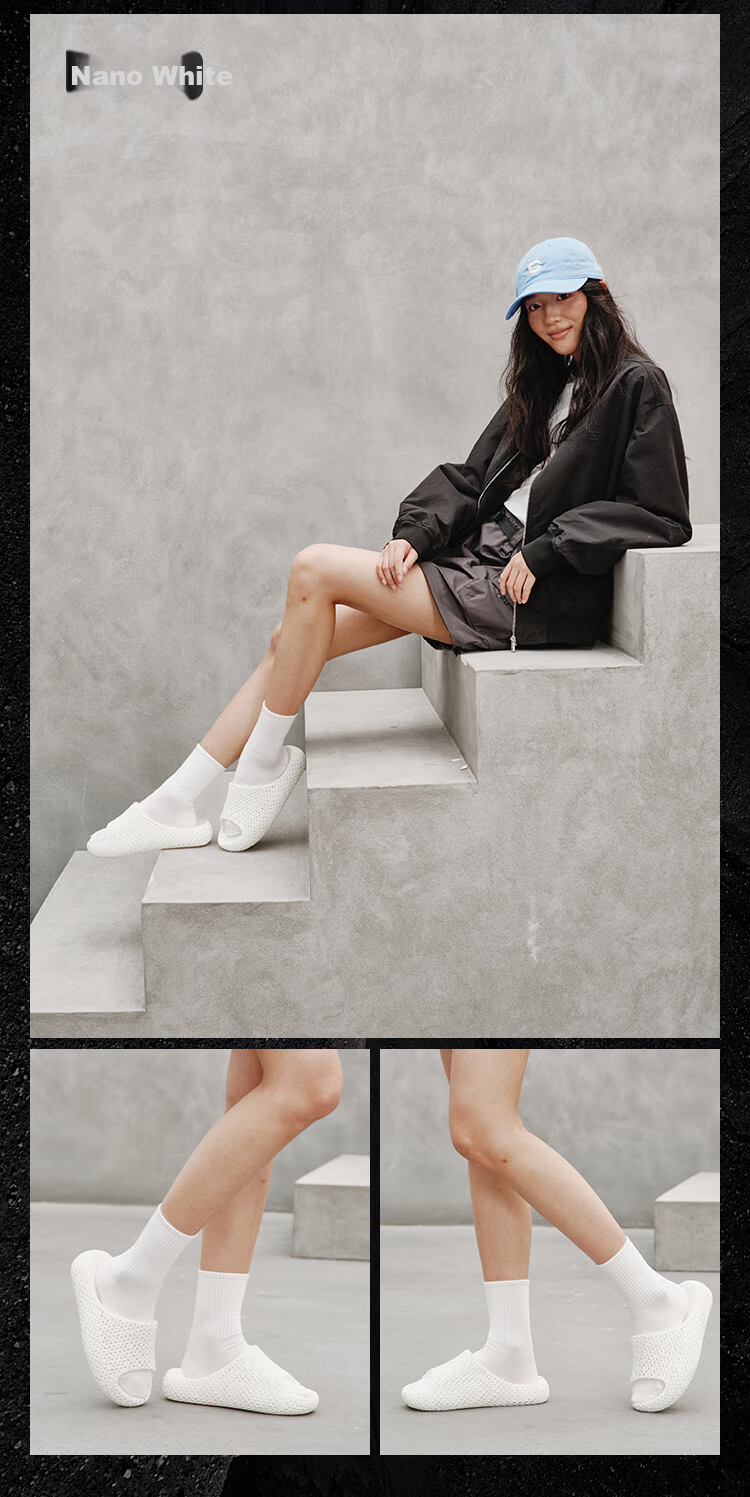 JD Original [3D Printed Slippers] Нескользящие уличные дышащие весенне-летние мягкие эластичные спортивные сандалии-шлепанцы Quantum Dark Black 44