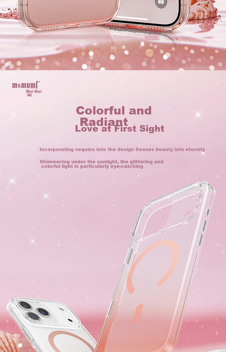 Чехол Memumi Starlight Series для iPhone 17 Pro, серебристый, магнитный, прозрачный, ультратонкий