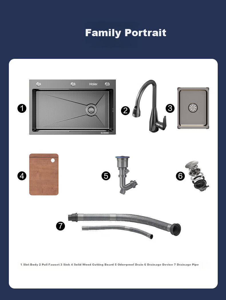 Кухонная мойка Haier H02, большая, одинарная, из нержавеющей стали 304, нано-покрытие, 75x45 см