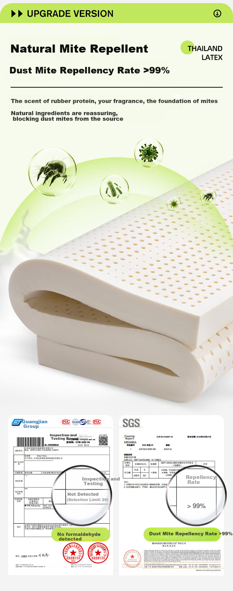 Матрас Jinxiangshu Tai Shu Latex Mattress, натуральный латекс из Таиланда, для дома и студентов, 1.5*2 метра, средней жесткости