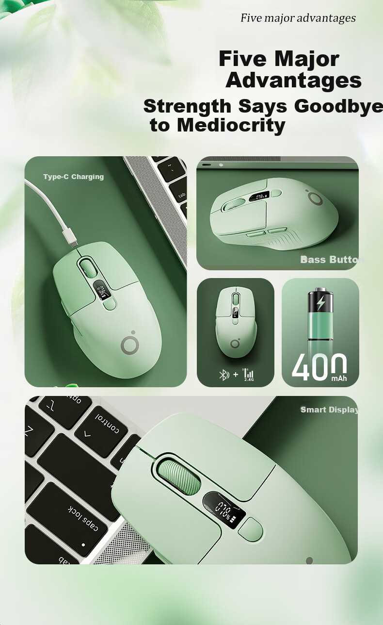 Беспроводная мышь EWEADN Q1 Bluetooth с экраном, перезаряжаемая, низкий уровень шума, эргономичная, компактная, портативная, высокоэстетичная, для компьютера, ноутбука, iPad, универсальная, цвет матча