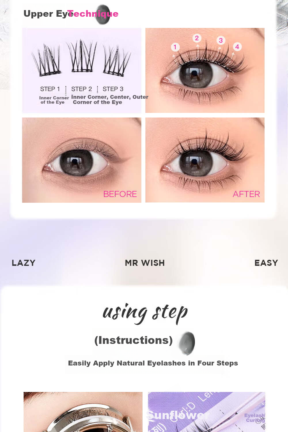 MR.WISH Накладные ресницы, 36 шт., 11-12 мм, C-изгиб, черные, без клея