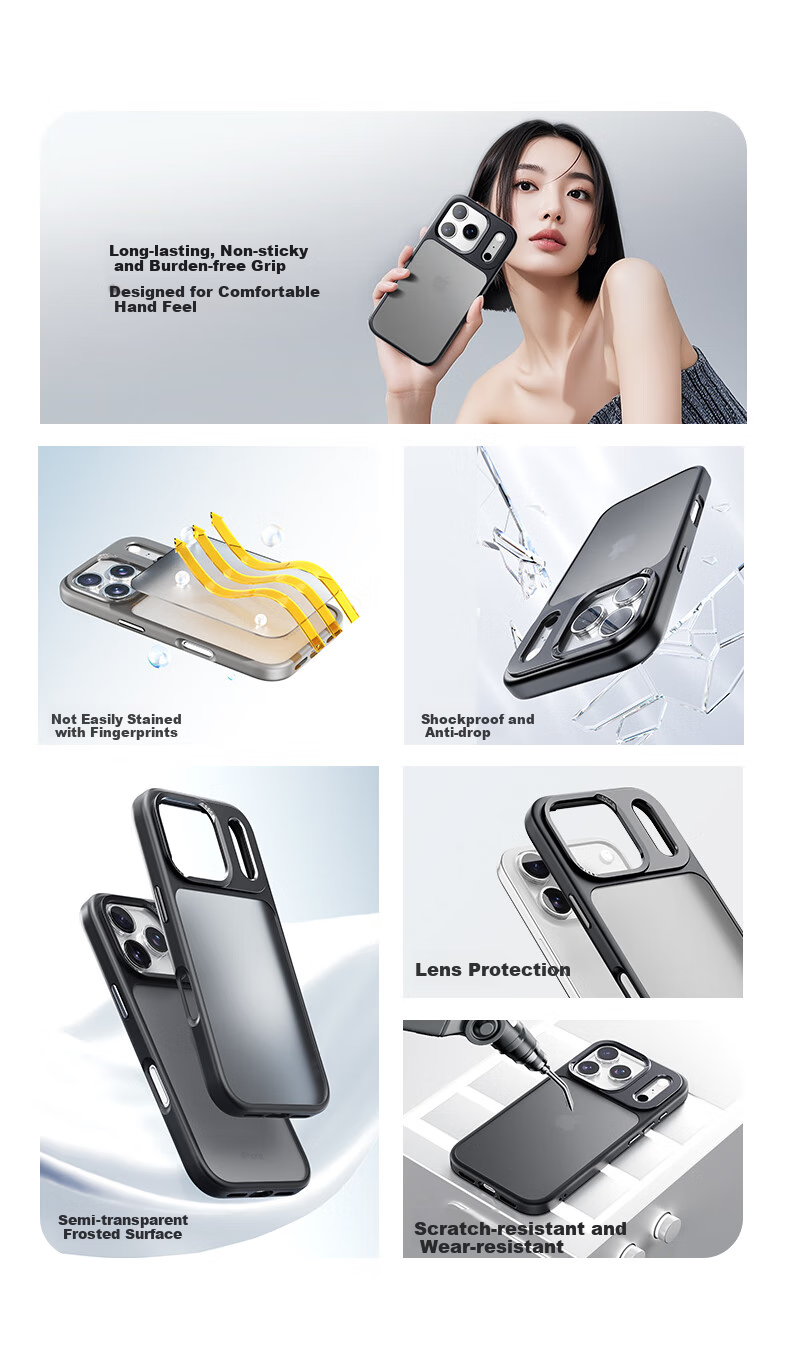 Чехол ROCK для iPhone 17 Pro Max, защитный, противоударный, полупрозрачный матовый, черный