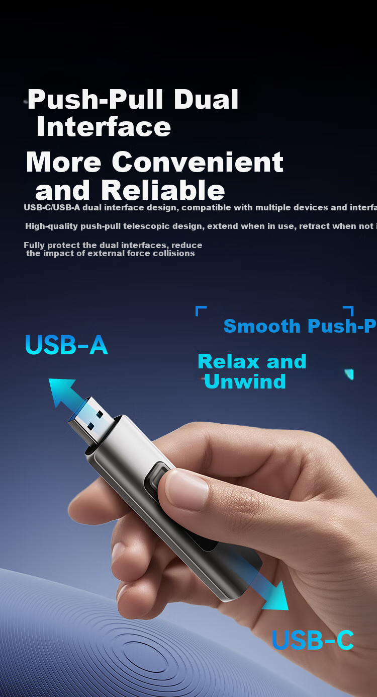SSD-накопитель JD Original Dual Interface 256 ГБ, высокая скорость 1000 МБ/с, USB Type-C для телефонов и компьютеров, безопасный и быстрый твердотельный накопитель