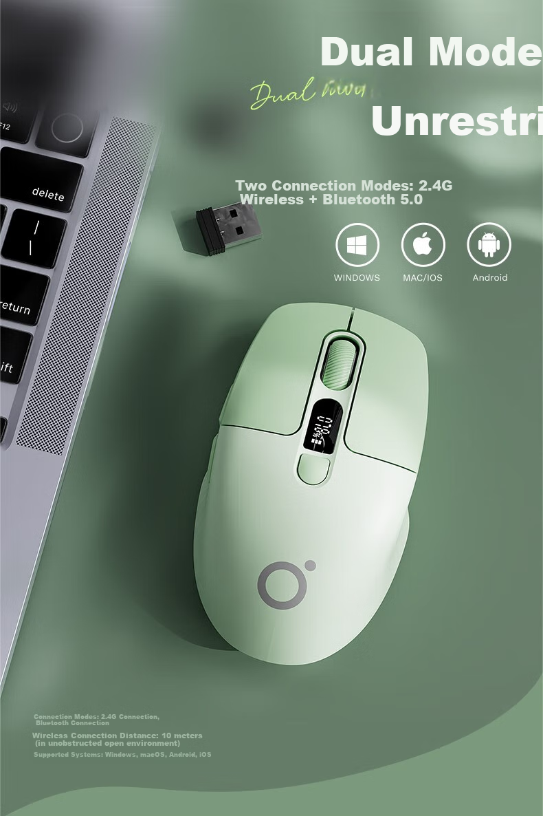 Беспроводная мышь EWEADN Q1 Bluetooth с экраном, перезаряжаемая, низкий уровень шума, эргономичная, компактная, портативная, высокоэстетичная, для компьютера, ноутбука, iPad, универсальная, цвет матча