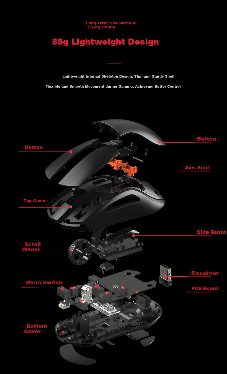Игровая мышь DAREU A950, беспроводная, Bluetooth, 2.4ГГц, RGB, для больших рук, черная