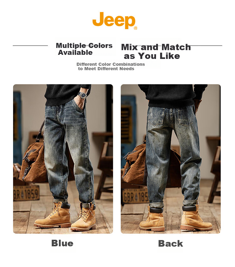 Джинсы JEEP мужские, осенне-зимние повседневные брюки, свободные узкие брюки, мужские длинные брюки, синие, размер 32