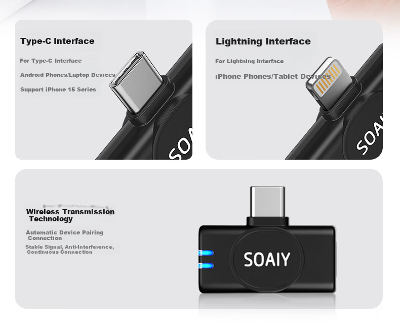 Петличный микрофон Soaiy SA-V3 для мобильных телефонов, беспроводной, с шумоподавлением, для прямой трансляции, записи видео, TikTok, Android