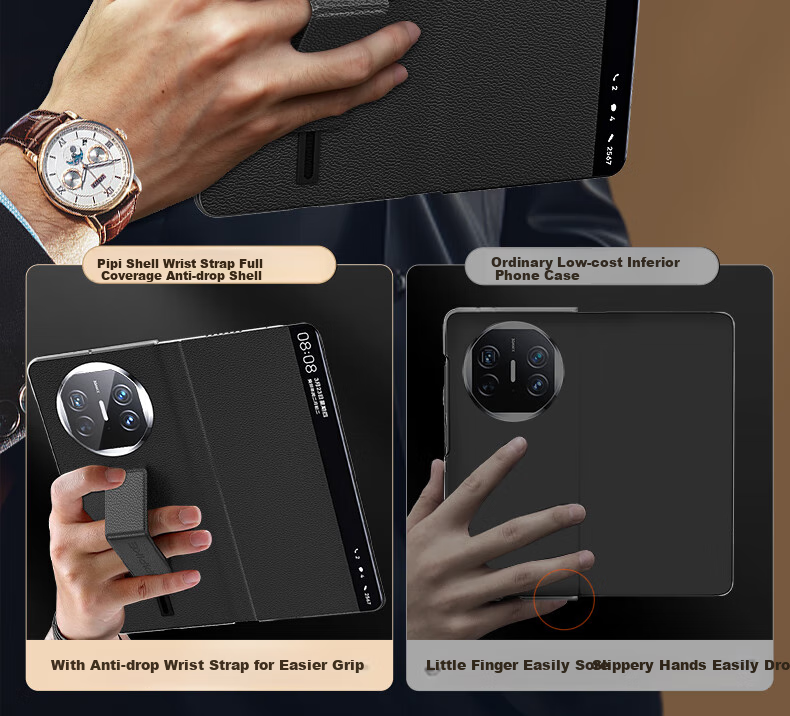Чехол-книжка Pipiqiao для Huawei Mate X5, кожаный, с защитой от падения, ультратонкий, с окном Smart View, цвет "Phantom Purple"