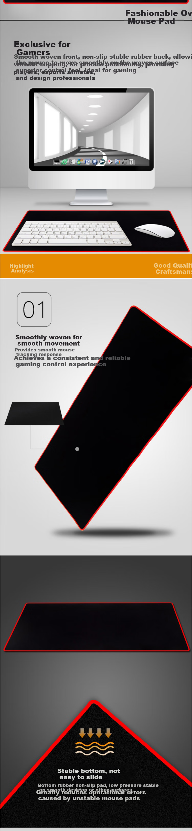Игровой коврик для мыши Lingshe, большой, 900x400x2 мм, черный
