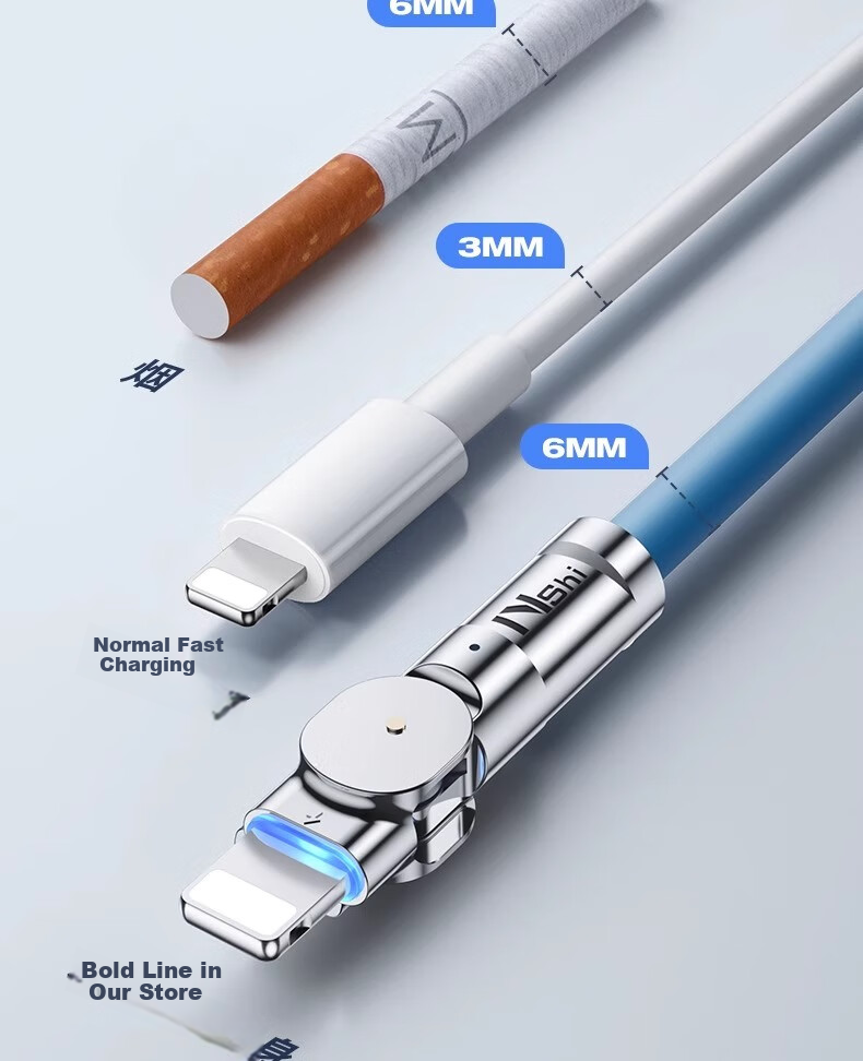 Кабель Nengshi для iPhone, 1.5 метра, синий, с вращающимся разъемом 180 градусов, USB Type-A на Lightning, быстрая зарядка 2.4А