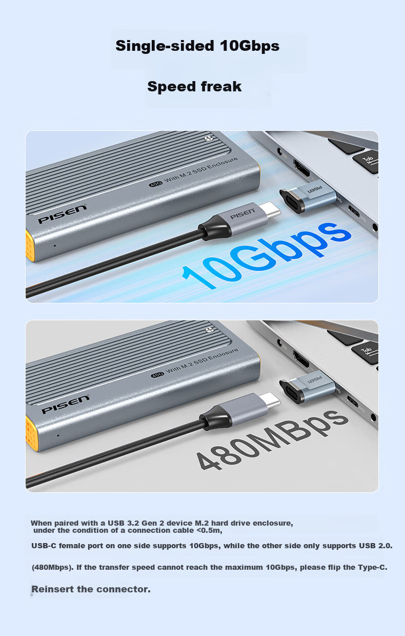 Адаптер PISEN USB 3.2 на Type-C OTG, 10 Гбит/с, для Apple, Huawei, Android, ноутбуков, черный