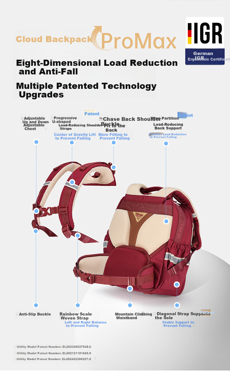 Школьный рюкзак KALA·Y Cloud Backpack ProMax для начальной школы (1-3 класс), легкий, противоскользящий, для мальчиков и девочек, 379.0 CNY