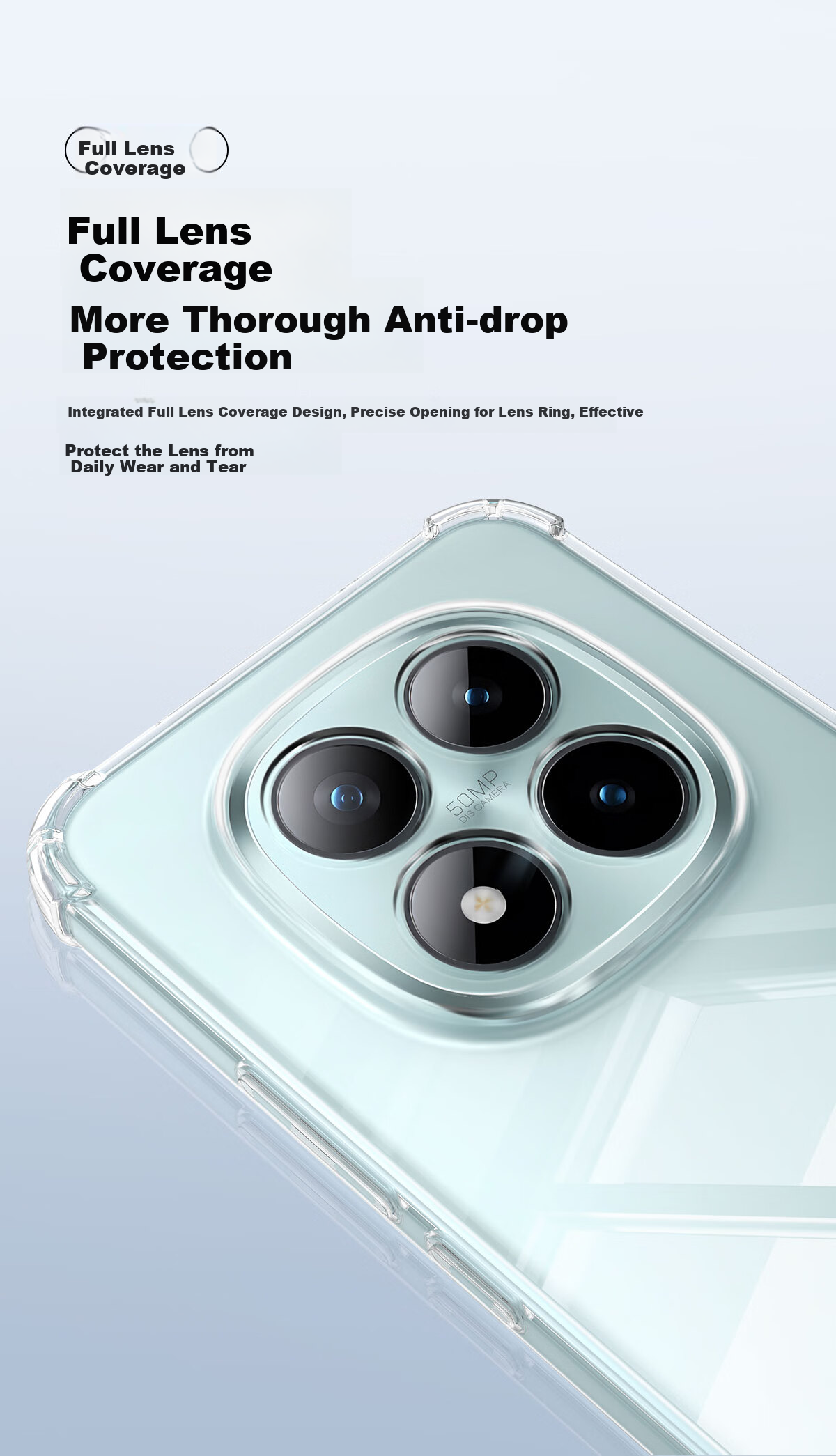 LLUNC Чехол для Redmi Note 15 Pro+, защита объектива, противоударный с воздушными подушками, ультратонкий, полностью прозрачный, мягкий, ощущение голого телефона