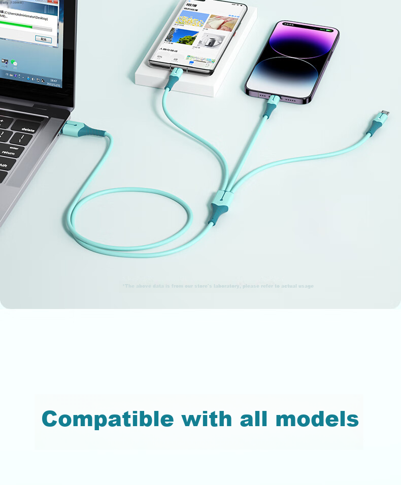Кабель Nengshi Three-In-One, 1.5м, Синий, 66W, с разъемами Type-C, Lightning, Micro-USB