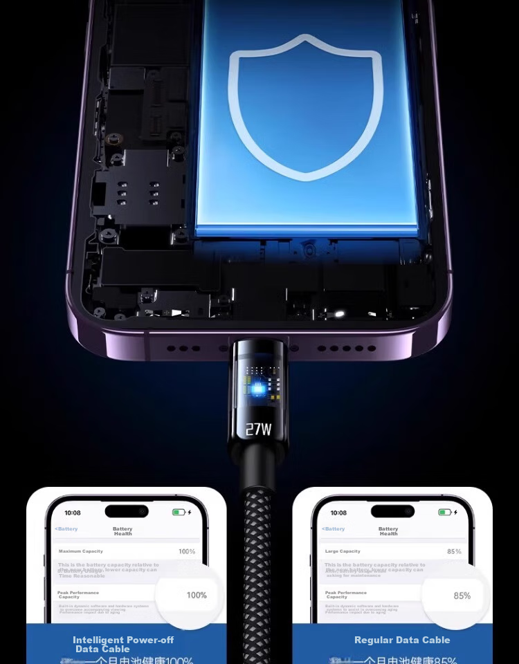 Кабель Nengshi для зарядки Apple iPhone, кабель данных PD быстрой зарядки с умным отключением, 1 метр, прозрачный черный