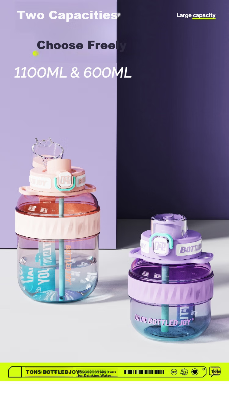 Бутылка для воды BOTTLED JOY, большая спортивная бутылка для воды, пластиковая чашка Dundun, стиль Ван Ибо, 0.6 л, цвет "Манфэньлань"